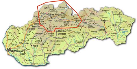 Mapa Žilinského kraja s vyznačenými miestami sociálnych služieb