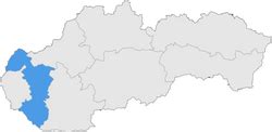 Mapa Trnavského samosprávneho kraja s vyznačenými hranicami a okresmi