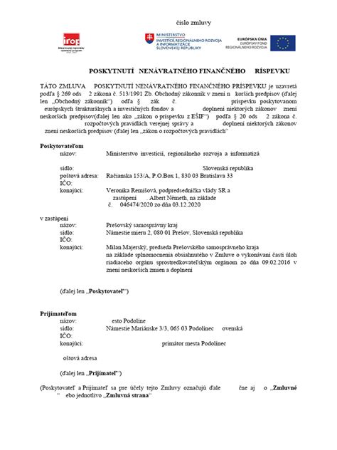 Schéma toku nenávratného finančného príspevku