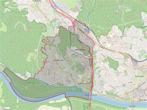 Mapa mestskej časti Bratislava-Karlova Ves s vyznačeným miestnym úradom