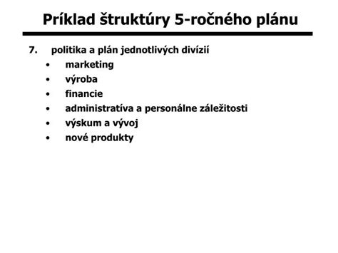 Príklad štruktúry podnikateľského plánu