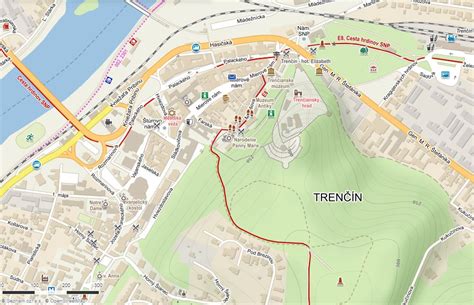 Mapa Trenčína s vyznačenými detašovanými pracoviskami Denného centra
