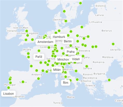 Mapa spojení FlixBus v Európe