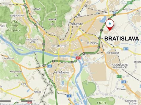 Mapa Bratislavy s vyznačenou mestskou časťou Vrakuňa