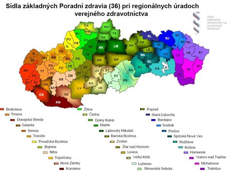Mapa: Regionálne úrady verejného zdravotníctva na Slovensku
