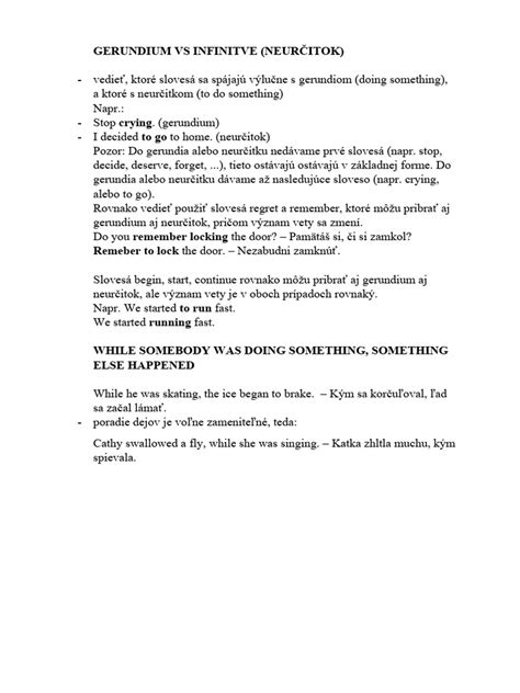 Schéma: Gerundium vs. Infinitív