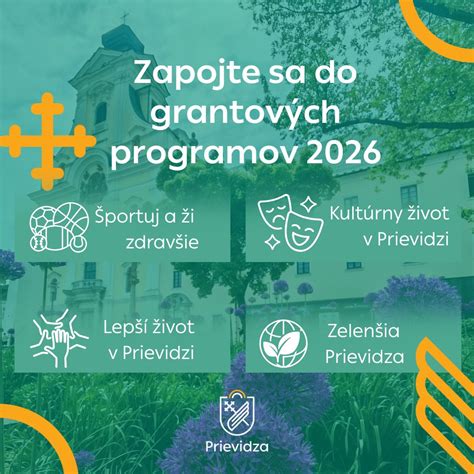 Infografika: Prehľad grantových programov mesta Prievidza s kľúčovými oblasťami podpory