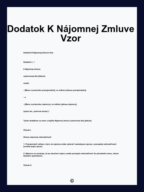 Vzor dodatku k nájomnej zmluve
