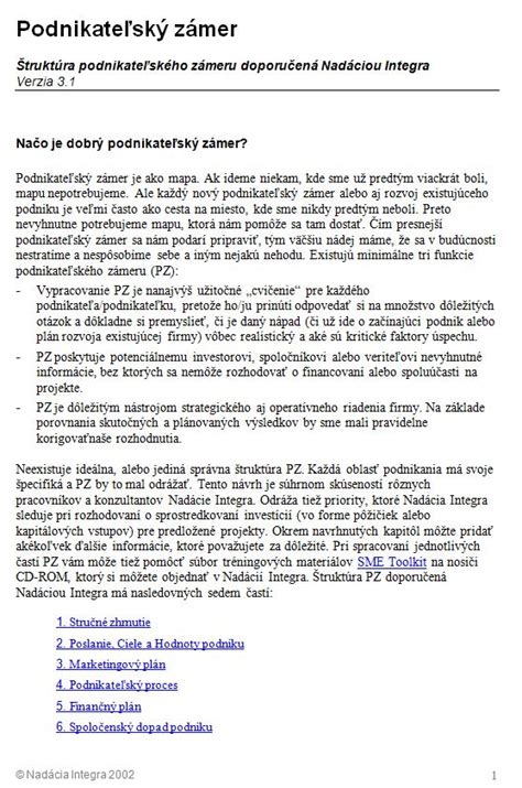 Štruktúra podnikateľského zámeru