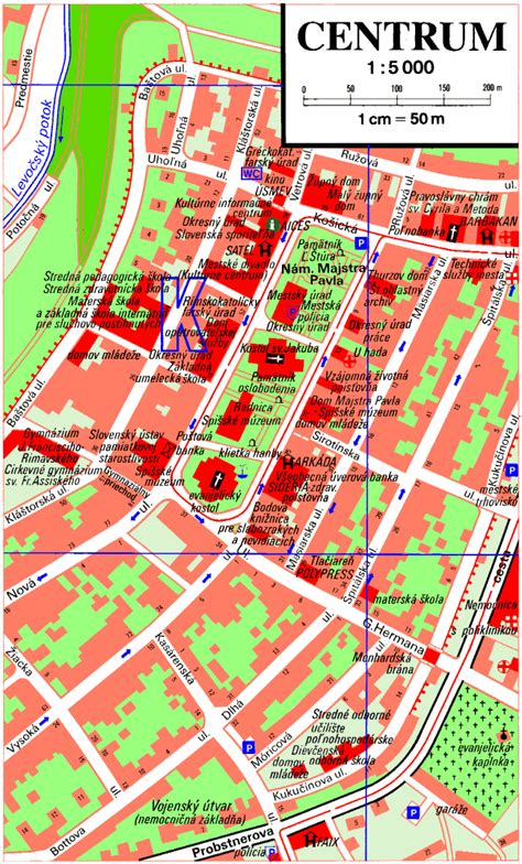 Mapa historického centra Levoče