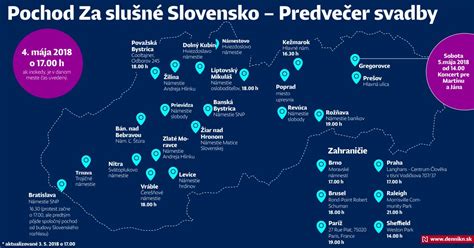 Mapa miest, kde prebiehali protesty Za slušné Slovensko
