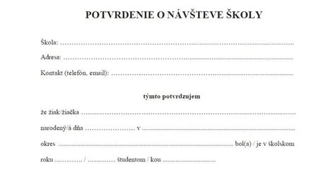Vzorka potvrdenia o návšteve školy