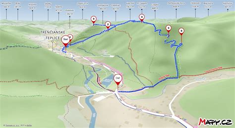Mapa Trenčianskych Teplíc a okolia s označením hotelov