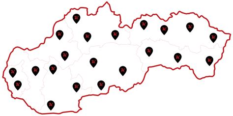 Mapa s vyznačenými mestami, kde pôsobia podporné služby pre seniorov