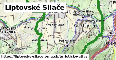 Mapa katastrálnych území Liptovské Sliače a Ružomberok